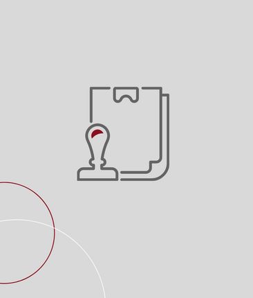 Grafik von einem Klemmbrett und einem Stempel