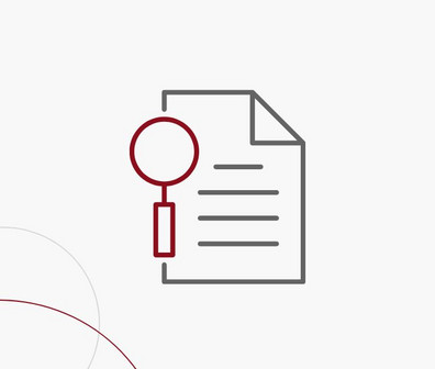 Grafikkachel: Ein Dokument wird unter die Lupe genommen.