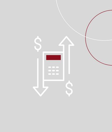 Grafik mit Pfeilen, Dollar-Symbolen und Taschenrechner