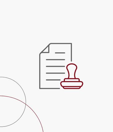 Grafikkachel: Stempel vor beschriftetem Papier